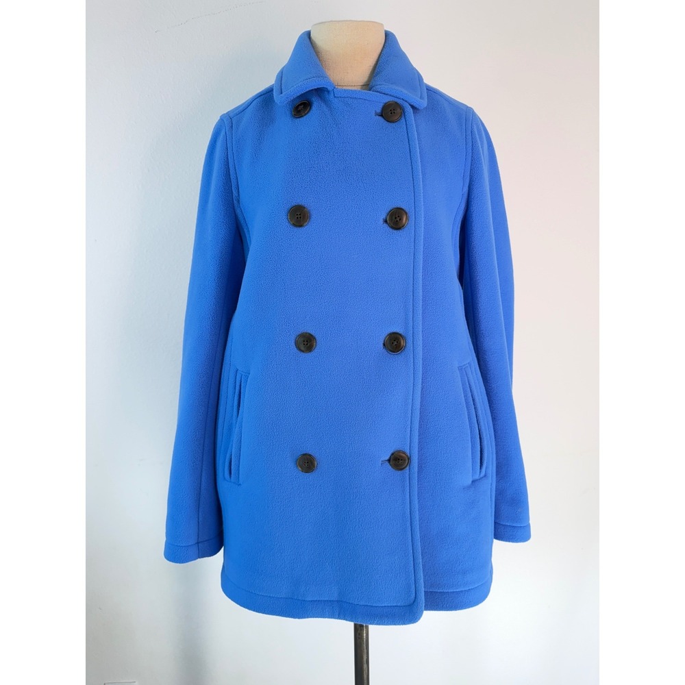 Vintage L.L Bean Blue Double Breasted Pea Coat Fleece Pockets Outdoor Cozy Small